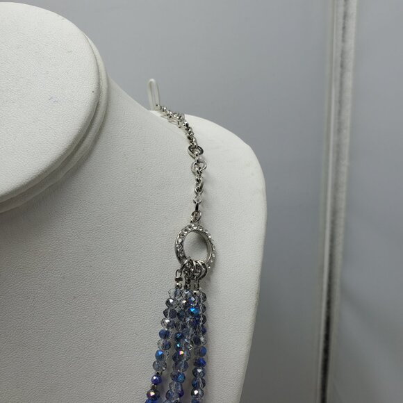 Ali Khan 4 row Sapphire glass beads with silver chain layered necklace - Picture 5 of 9